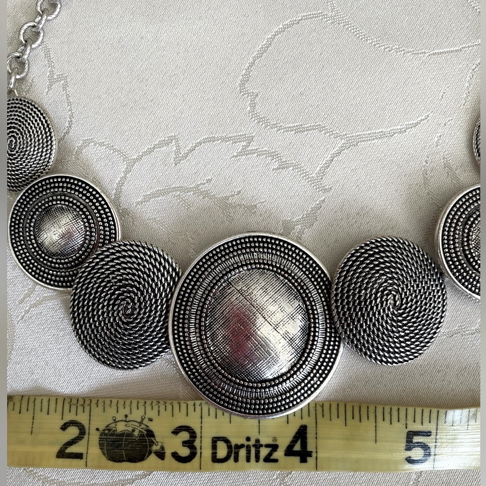 Silver Statement Necklace With Textured Circular … - image 7